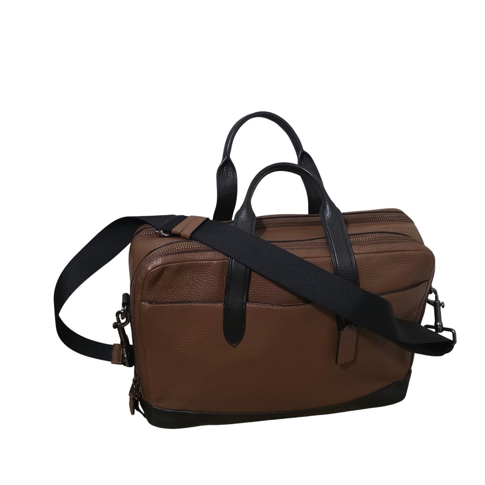 Coach Hamilton Pebble Brown Leather Double Zip Men's Leather Briefcase F27617